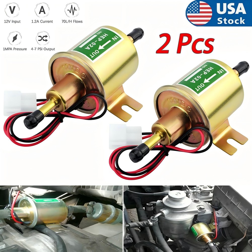 2 Packs 12V Electric Fuel Pump HEP-02A Universal Inline Low Pressure Gas Diesel