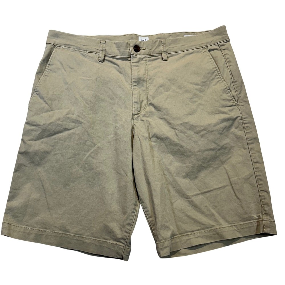 Gap Essential Khaki Shorts Mens 33 Tan Beige 10 Inch Inseam Casual Classic Chino