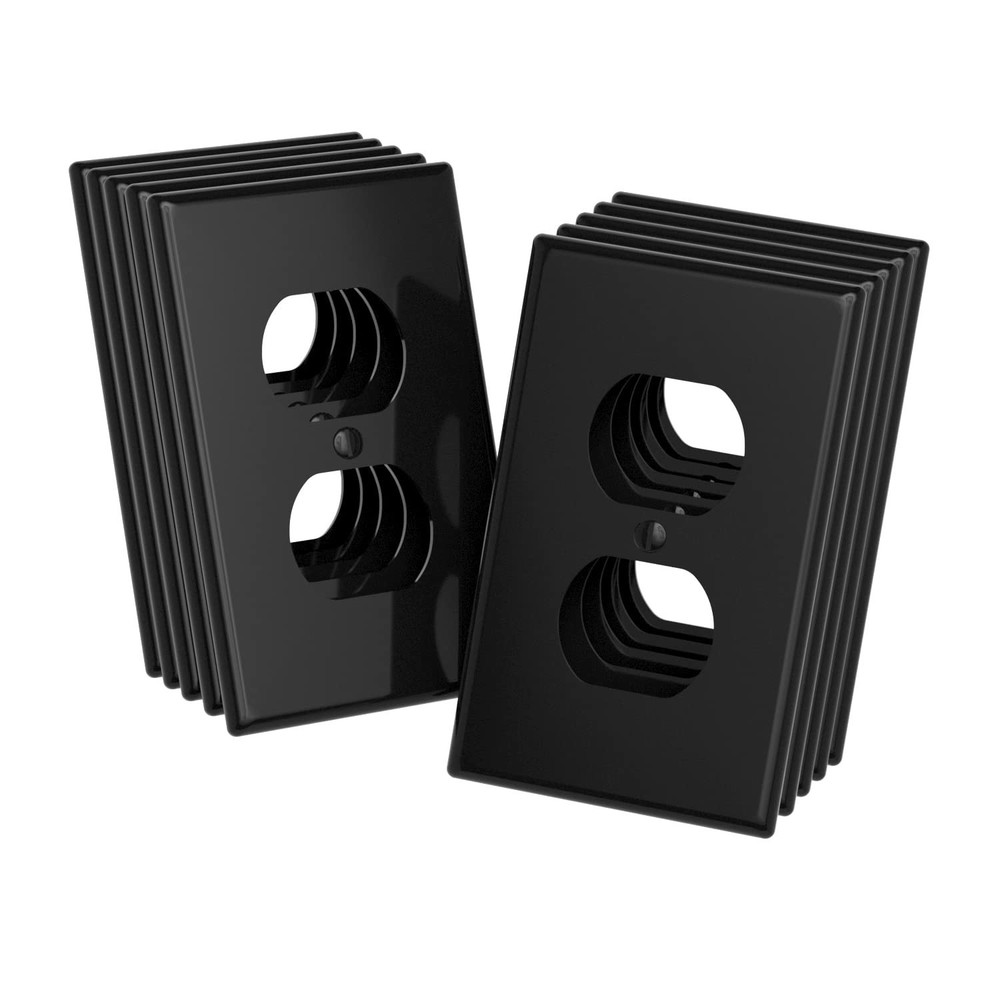 Black Outlet Covers -Duplex Receptacle Wall Plates, 1-Gang Standard Size 10 pack