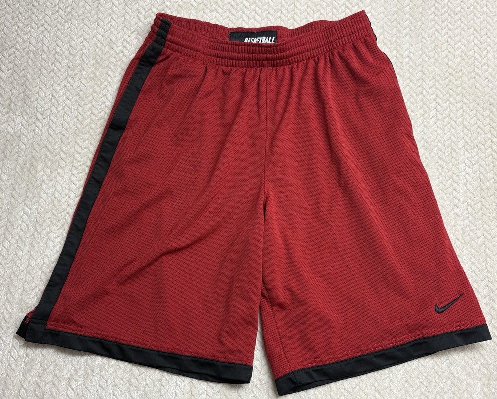 Nike Basketball Shorts Mens XL Red Black Swoosh Mesh Athletic Gym