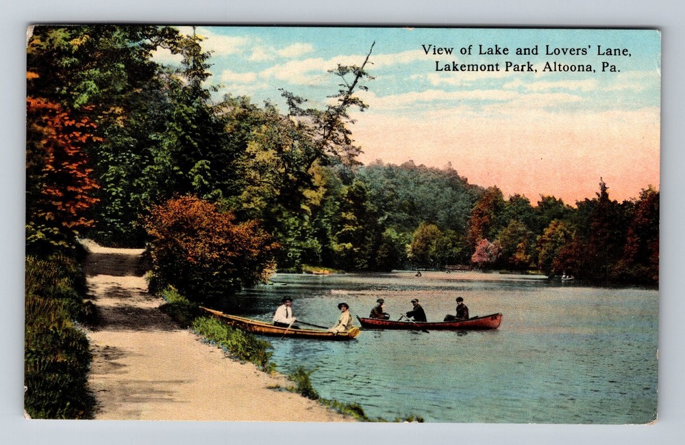 Altoona PA-Pennsylvania Lake Lovers Lane Lakemont Park Vintage c1918 Postcard