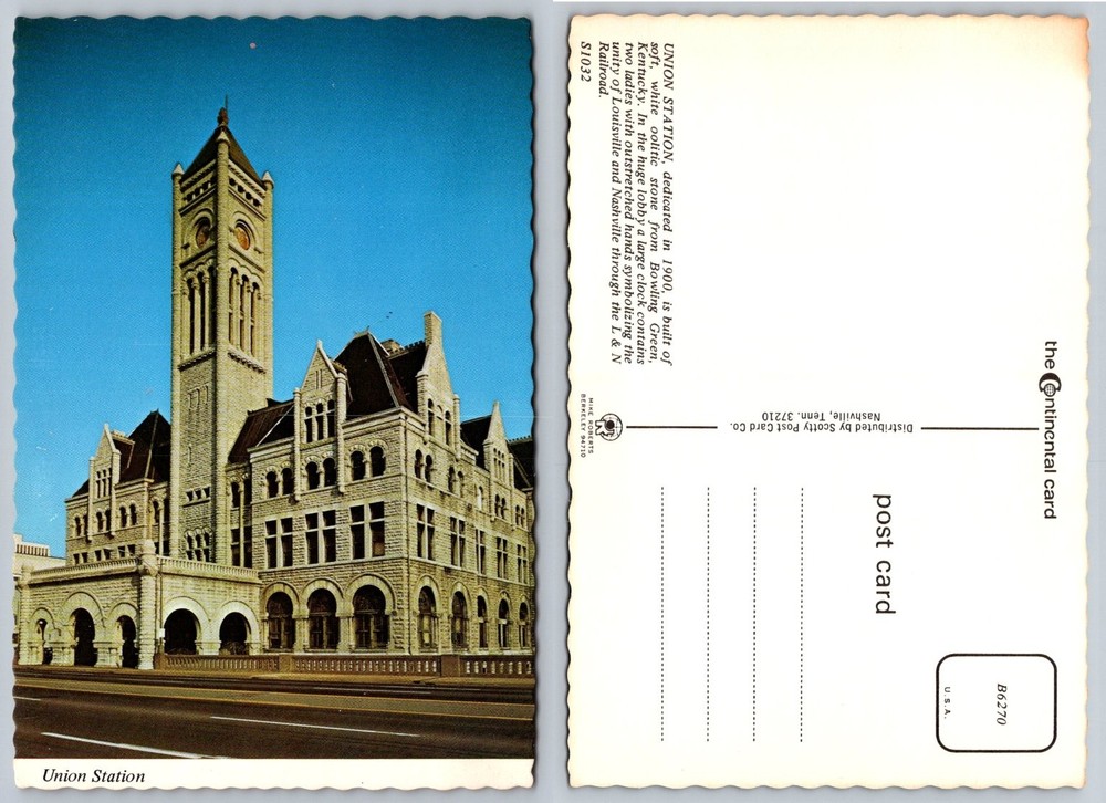 Vintage Nashville TN Union Station Postcard L&N Railroad Continental Card Chrome