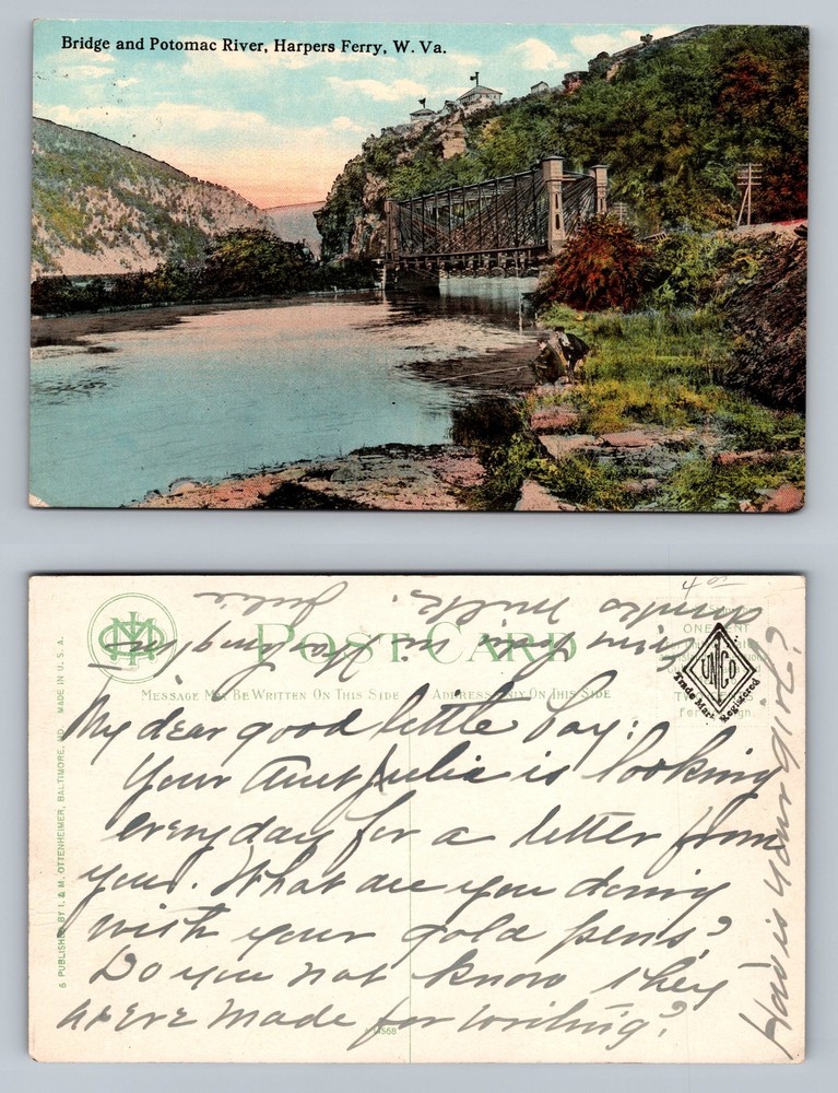 Harpers Ferry, WV-West Virginia, Potomac River Bridge Card Vintage Postcard