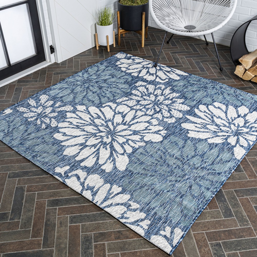 JONATHAN Y Santa Monica 9x9 Navy Aqua Polypropylene Outdoor Rug