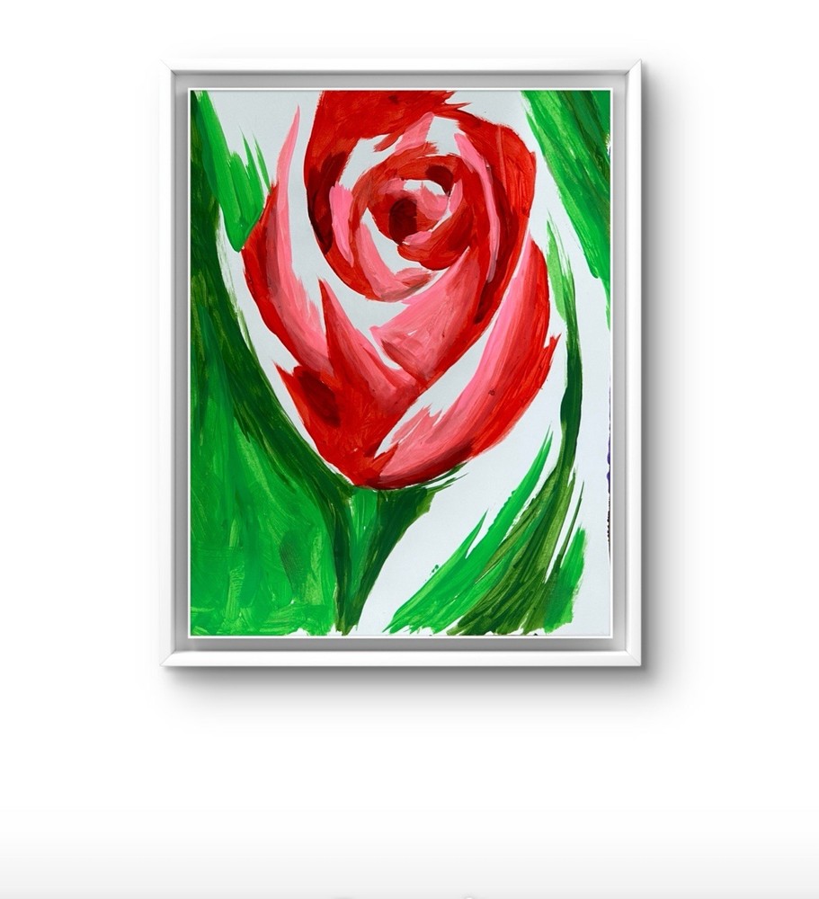 Original Abstract Rose Flower Painting 14x11 paper Modern Wall Art Home Decor