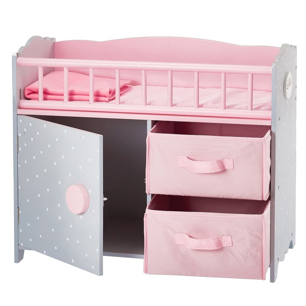 Baby Doll Polka Dot Crib w/ Cabinet And Cubby Teamson Kids TD-12390A NEW