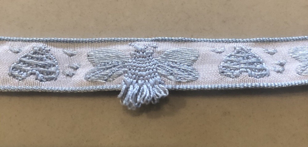French Jacquard Ribbon with Baby Blue Bumblebees - Sold by the Yard