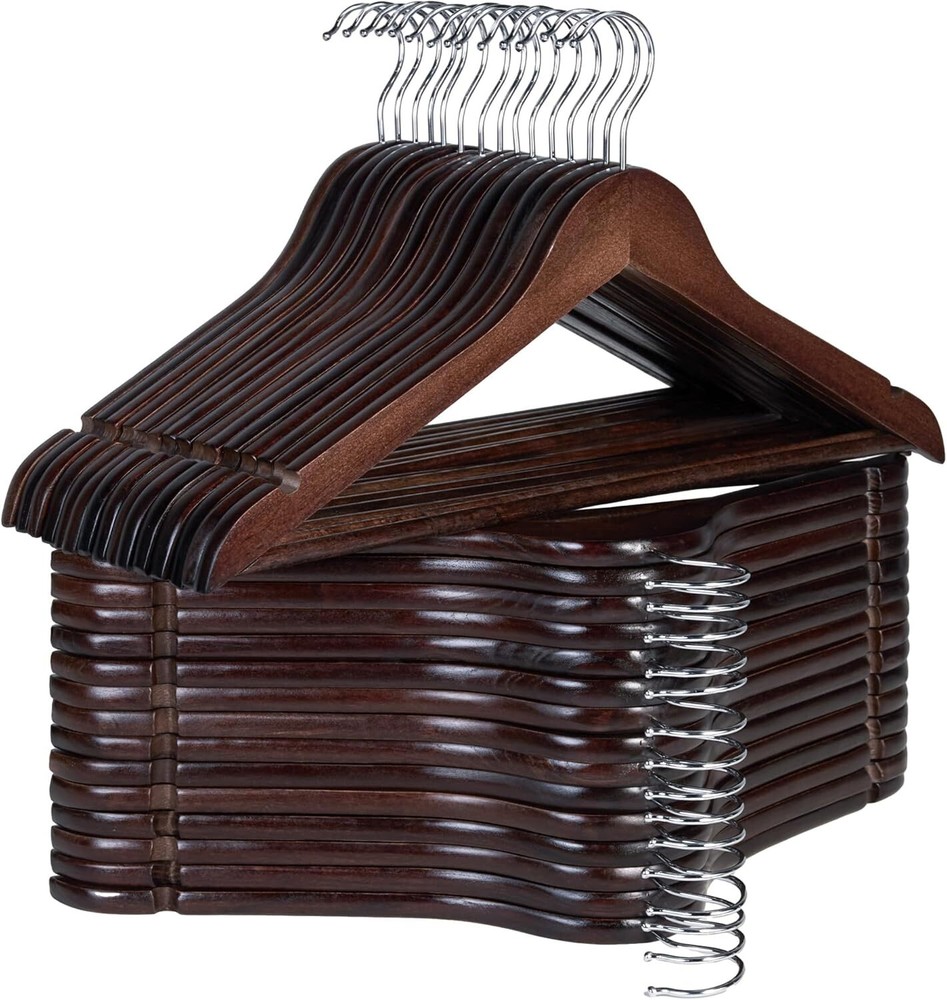 Natural Walnut Wood Clothes Hangers - 30 Pack Wooden Coat Hangers