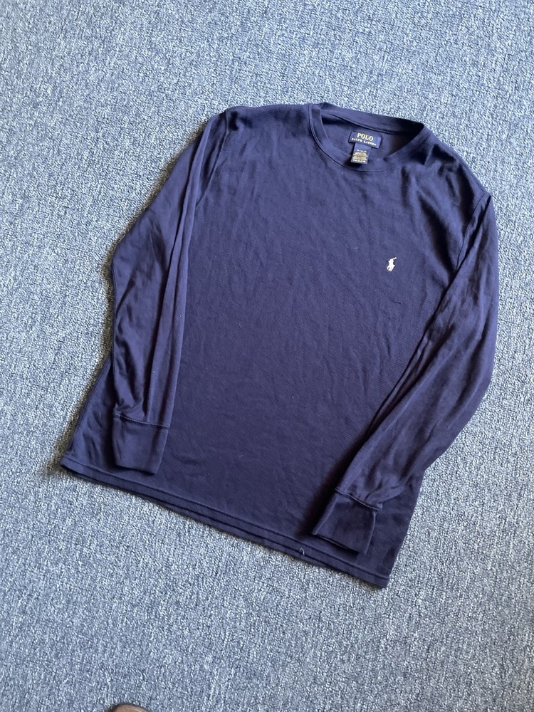 Ralph Lauren Polo Men's XL Navy Blue Waffle Knit Thermal Long Sleeve Shirt