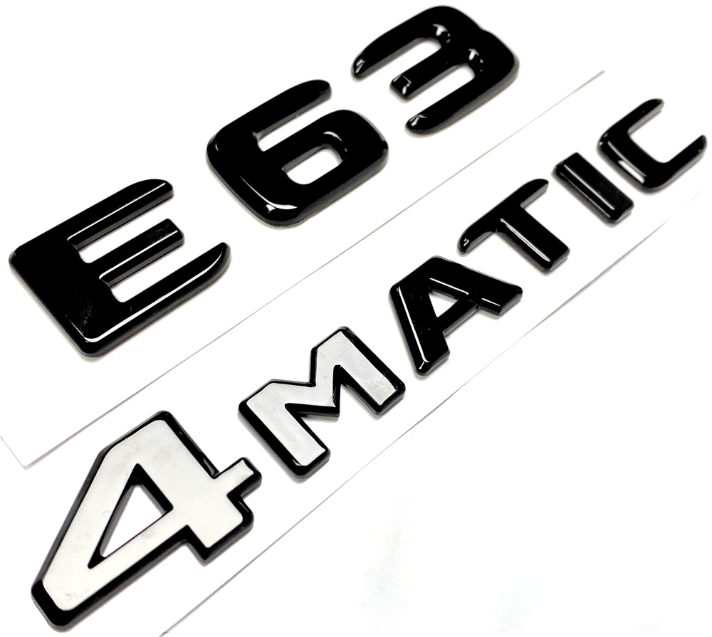 2 BLACK E63+4MATIC FOR MERCEDES REAR TRUNK EMBLEM BADGE NAMEPLATE DECAL NUMBER