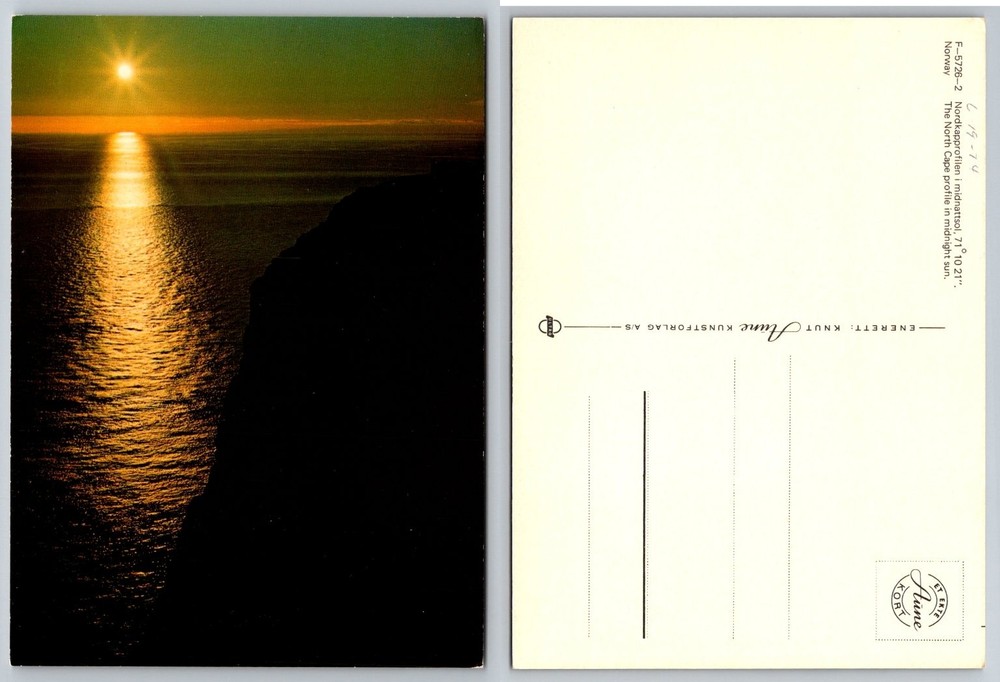 North Cape Norway Midnight Sun Postcard Knut Aune Art Publishing 1970s