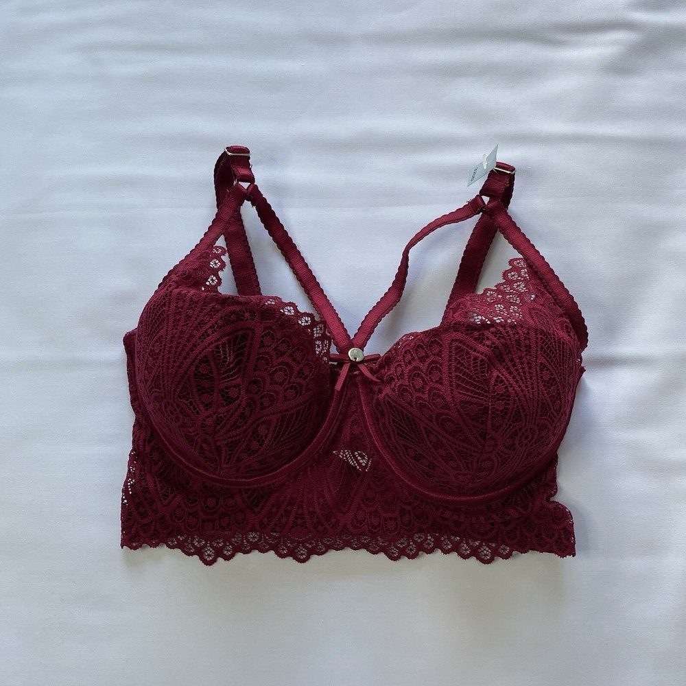 Boux Avenue Wine Red Lace Longline Bra Stephanie Francine Victorias Secret 32 DD