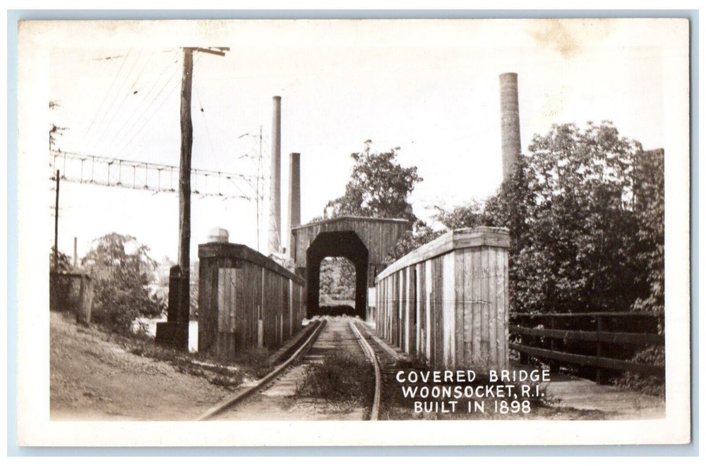 c1940's Covered Bridge Woonsocket Rhode Island RI Vintage RPPC Photo Postcard