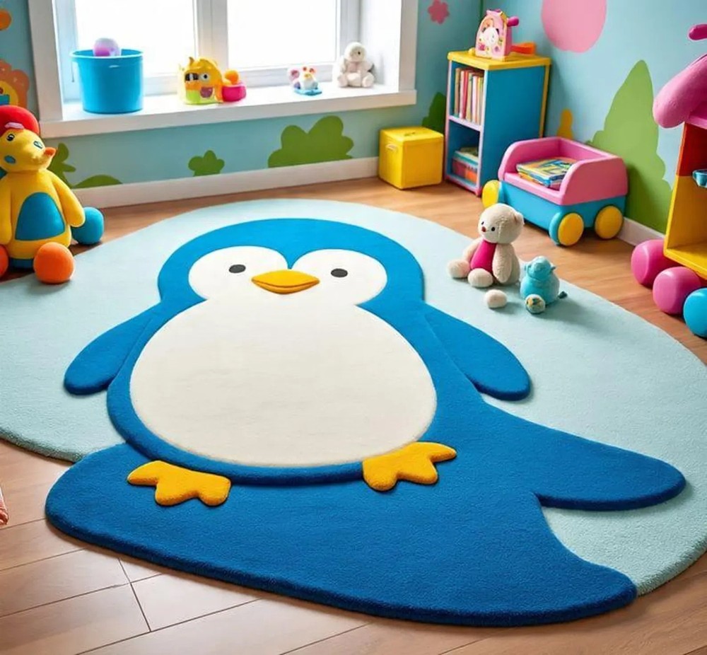 Hand Tufted Penguin Kids Rug | Cute Cartoon Animal Rug for Nursery & Playroom