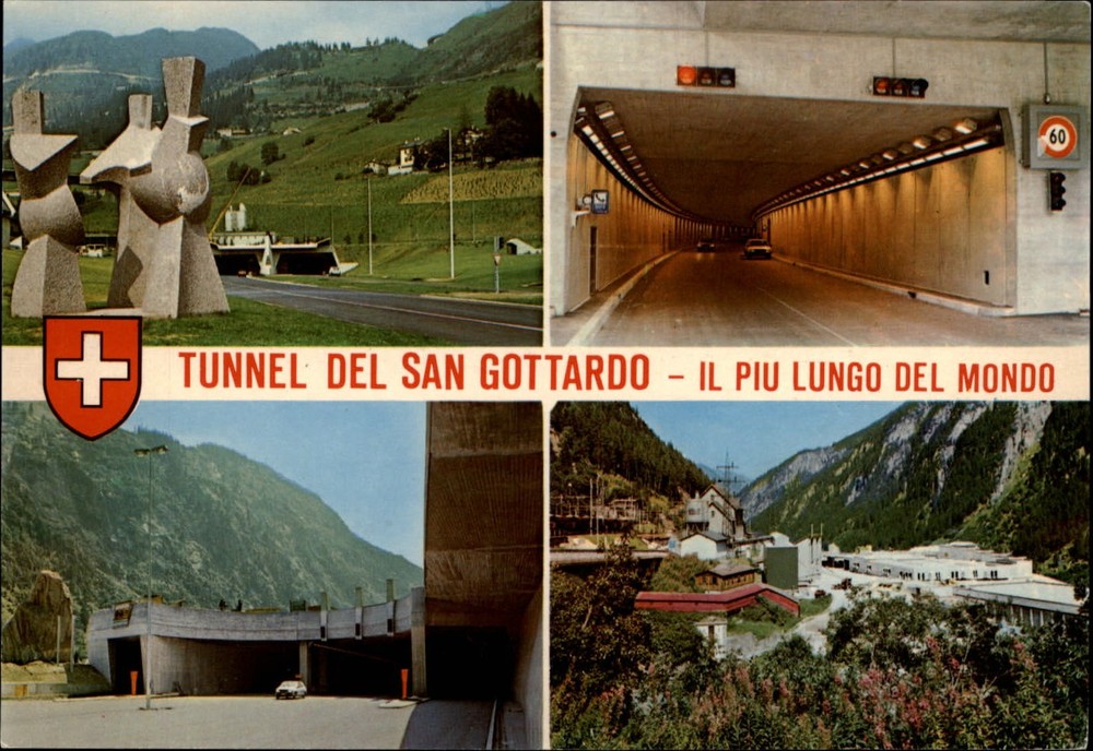 Switzerland Del San Gottardo tunnel multiview mountain ~ unused postcard sku985