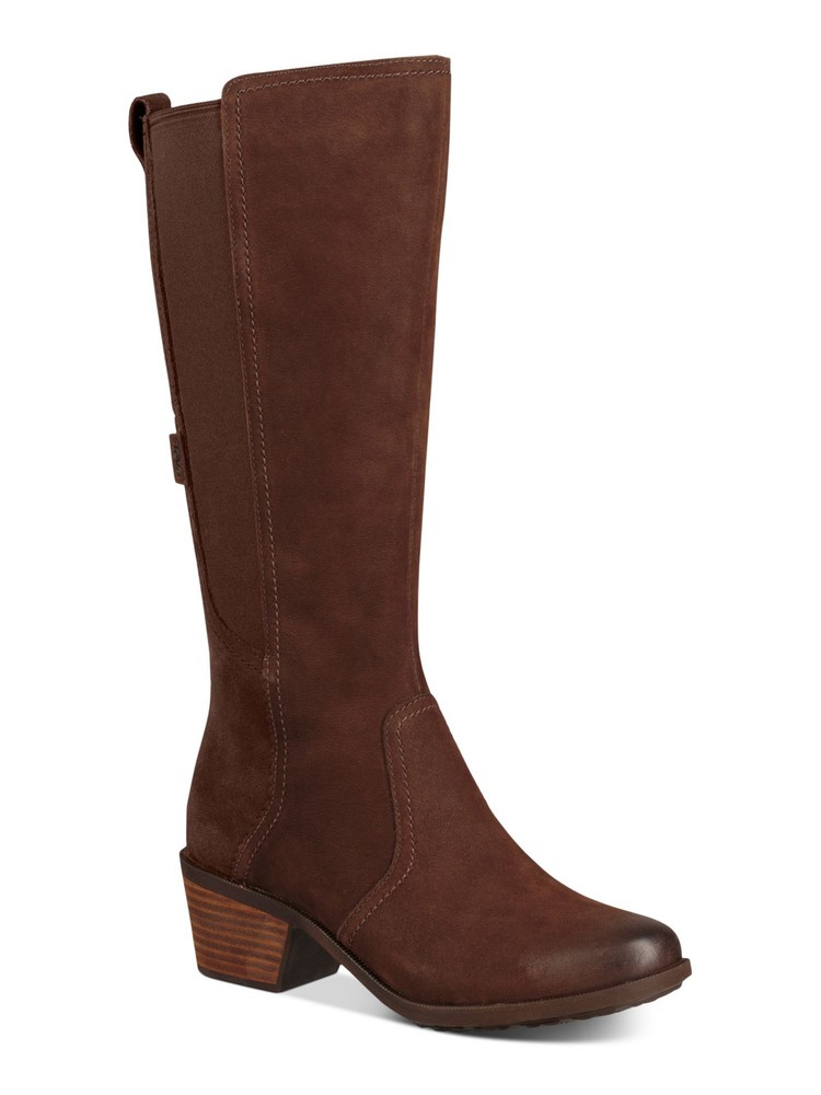 TEVA Womens Brown Waterproof Anaya Round Toe Block Heel Leather Riding Boot 5.5