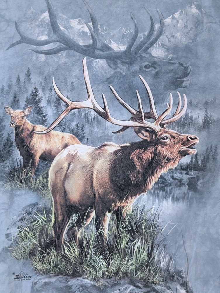 The Mountain Mens T-shirt Blue Bugling Bull Elk Flawed 2XL #6428