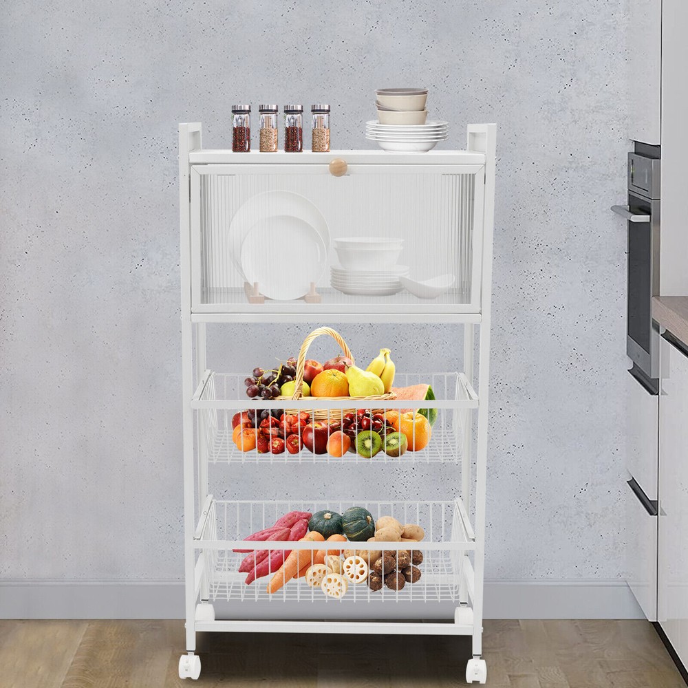 4 Tier Kitchen Organizer Shelf with Casters for Microwave Storage