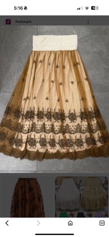 Sundance  Skirt Size medium  Brown Black Overlay Lace Elastic Layered Midi