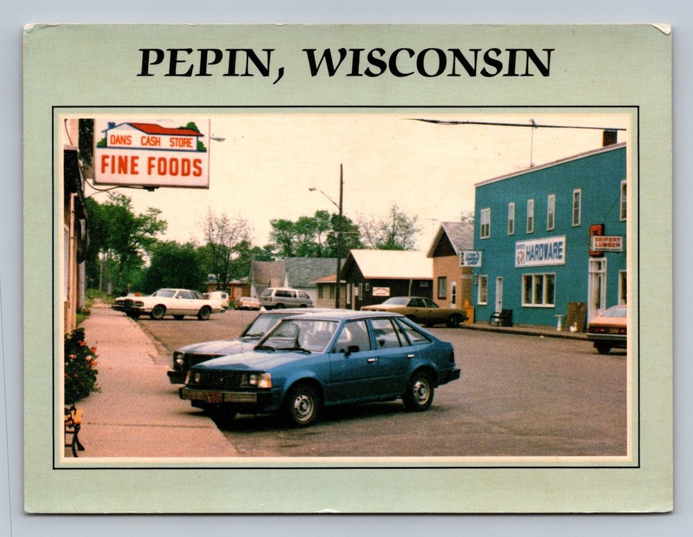 Vintage 1987 Pepin Wisconsin Business District Postcard Scenic View