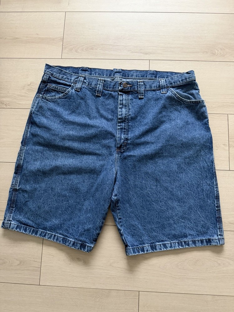 Wrangler Men's Carpenter Denim Shorts Blue Cotton Flat Front Cargo Pockets