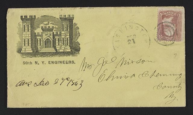 Photo of Civil War envelope,50th New York Engineer Regiment,armory,c1861,stamp