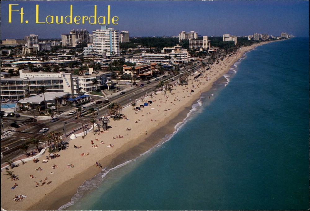 Ft Lauderdale Florida Fabulous A1A Beach aerial view pool vintage postcard