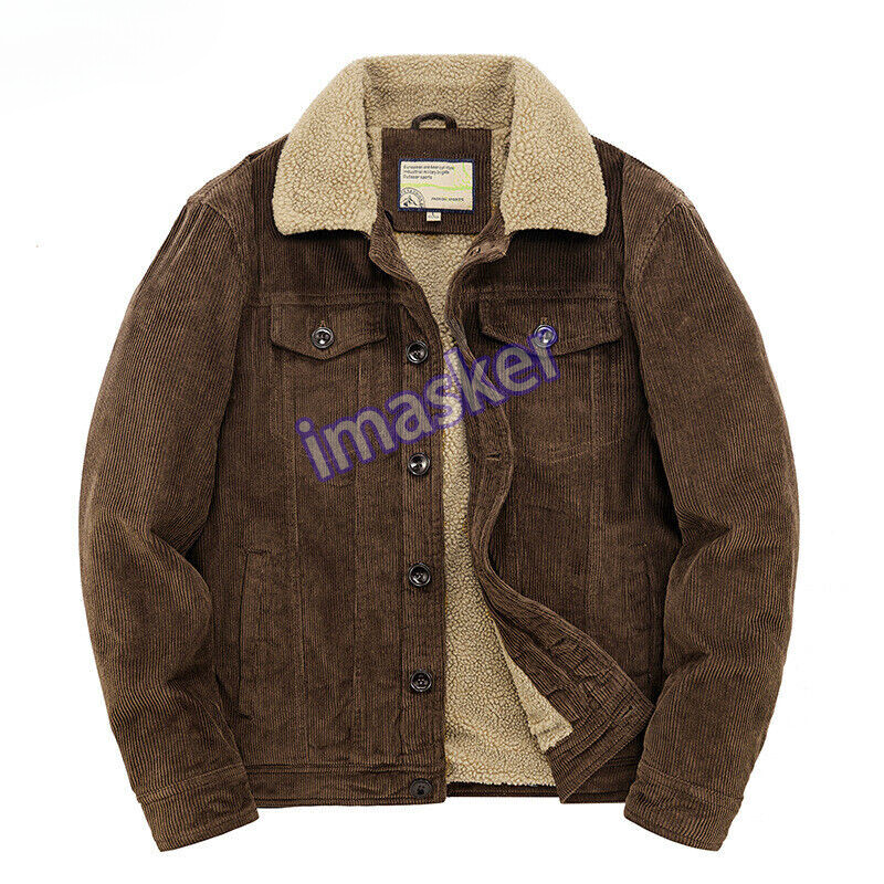 Warm Corduroy Lapel Collar Jacket Short Fleece Jacket Men Casual Outdoor Jacket
