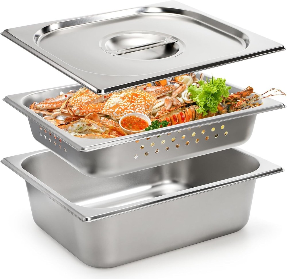 3 Pa 1/2 Ste Table Pan, 4 Inch Deep Half Size Stainl Steel