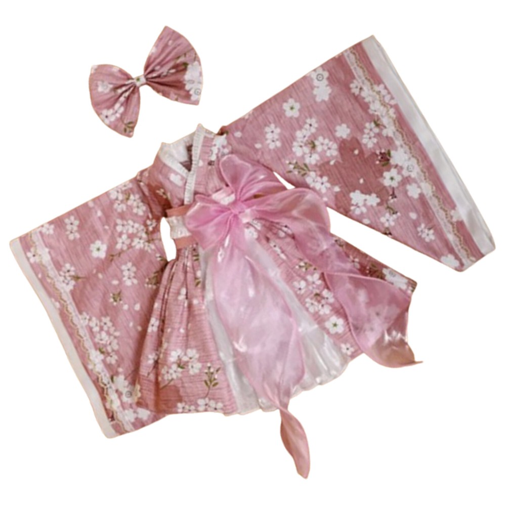 1/3 SD BJD Doll Outfit Clothes Pink Improved Kimono Dress+Headwear