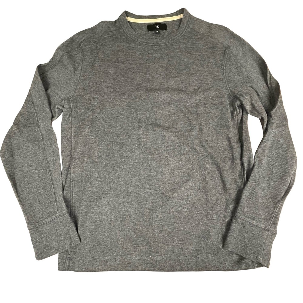 Banana Republic Mens Gray Long Sleeve Waffle Knit Crewneck Shirt Size M Charcoal