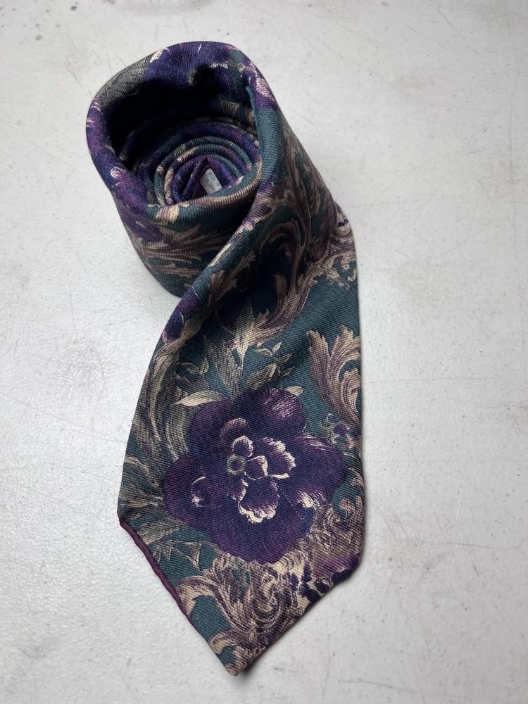 AMERICAN EAGLE Men's Tie Purple Teal Floral Jacquard Patterned Necktie