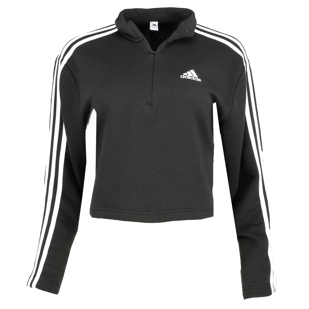 adidas Essentials 3Stripes Fleece QuarterZip Sweatshirt Womens Black  HZ5750-A