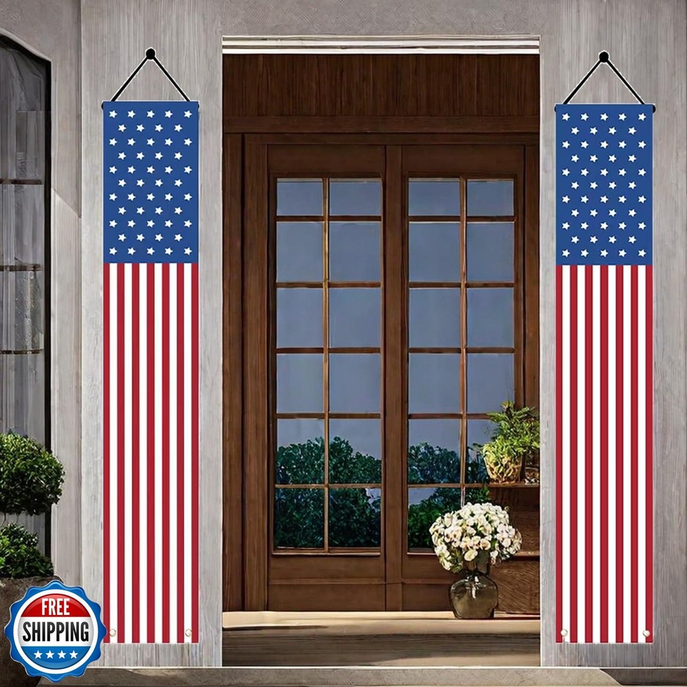 4th of July Patriotic American Flag Banner 12x71 Inch Porch Decor