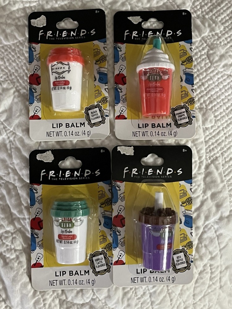 4 FRIENDS TV Show Series Flavored Lip Balm Lot Frappe Latte Coffee Central Perk