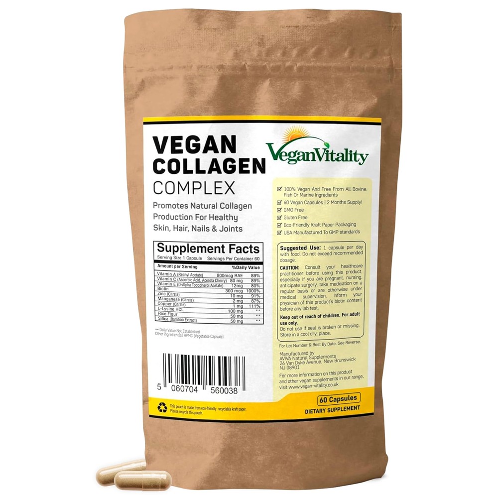 Suplementos de colágeno vegano con biotina para cabello piel uñas y articulaciones - 2 meses...
