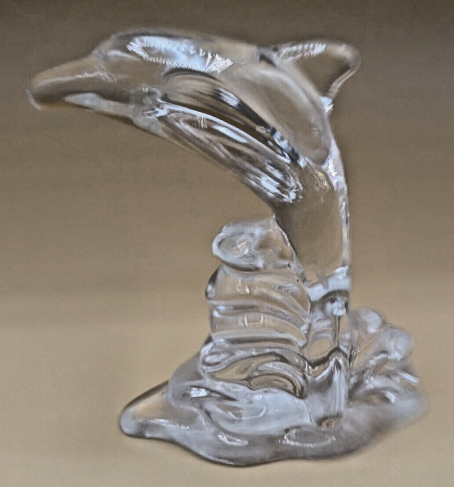 Lenox Art Glass Fine Lead Crystal Dolphin On Wave Statue Figurine Vintage