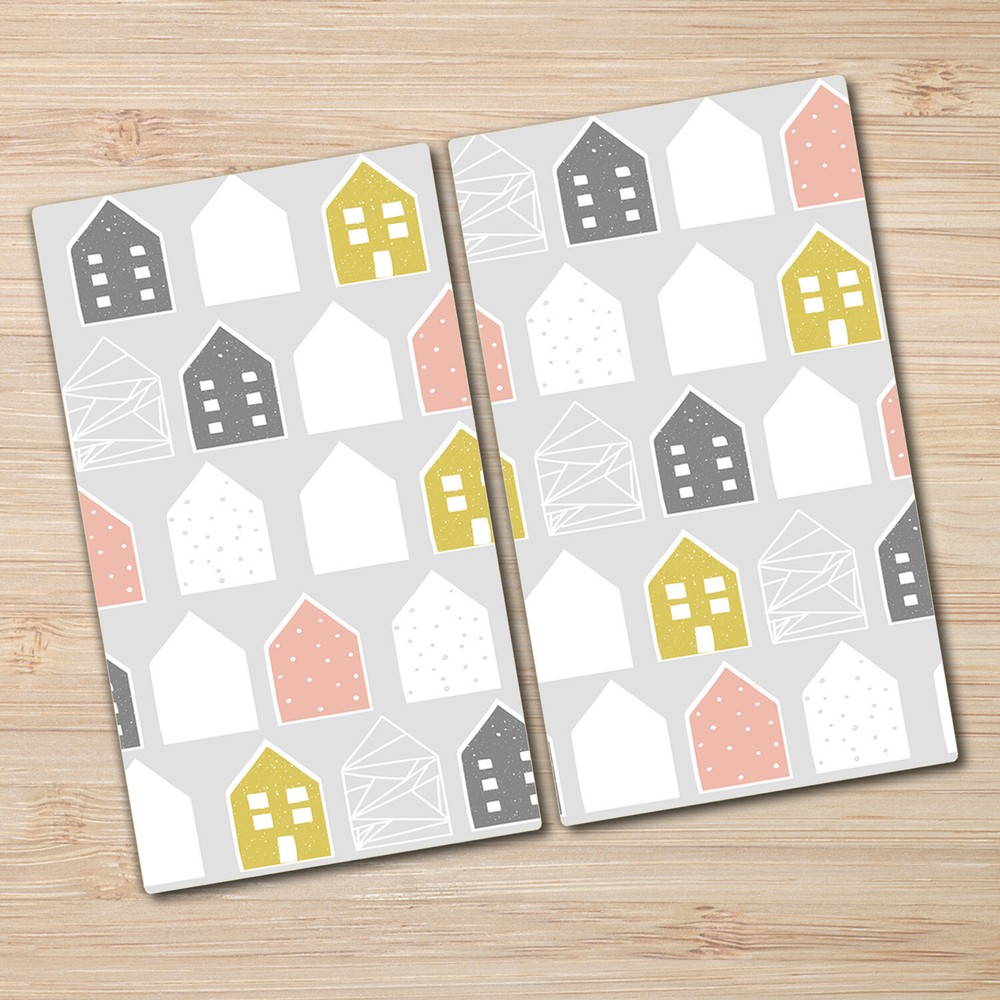 Glass Kitchen Chopping Board Houses Tiny Scandinavian Pastel Children 2x30x52