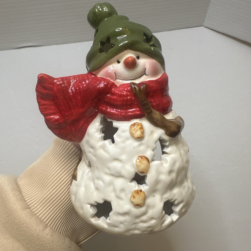 Hallmark Snowman With Green Hat Red Scarf Tea Light Candle Luminary