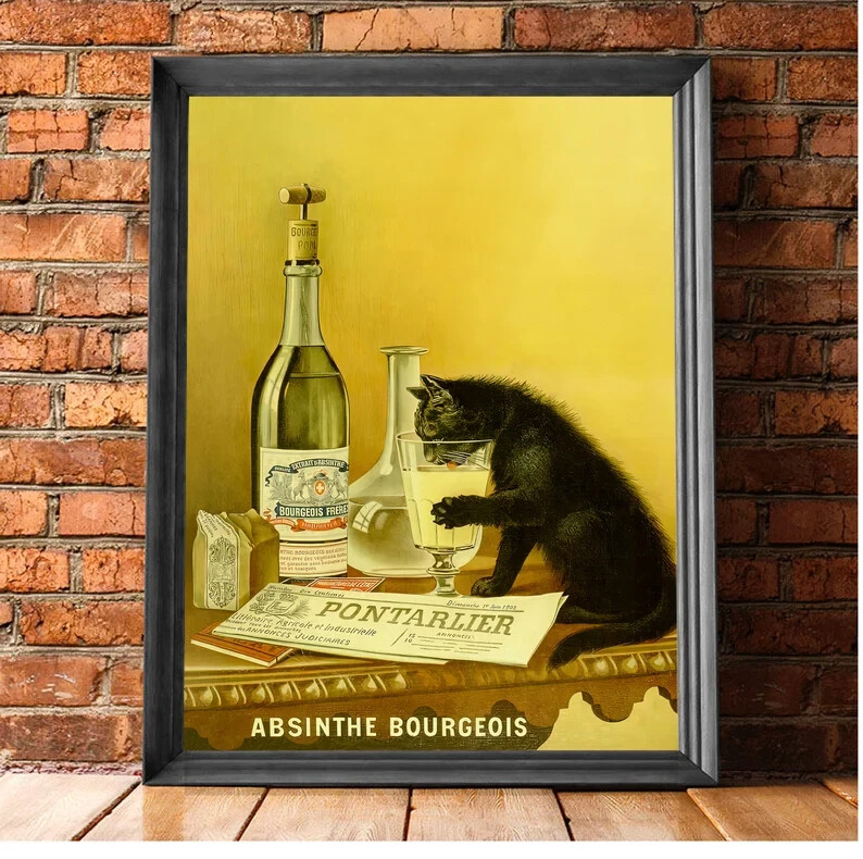 Cat Wall Art, Vintage Wall Art, Absinthe Print, Liquor Advertisement Poster-image
