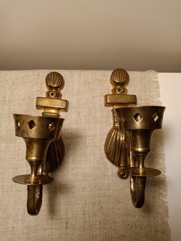 Vintage Solid Brass Wall Sconce Candle Holders, Taper, Set/2