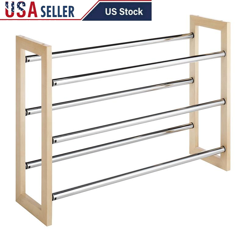 Expandable Stackable 3-Tier Metal Wood Shoe Rack 18 Pairs Storage Organization