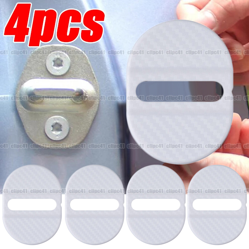 4Pcs White Carbon Fibre Car Door Lock Protective Cover Anti Rust Accessories .