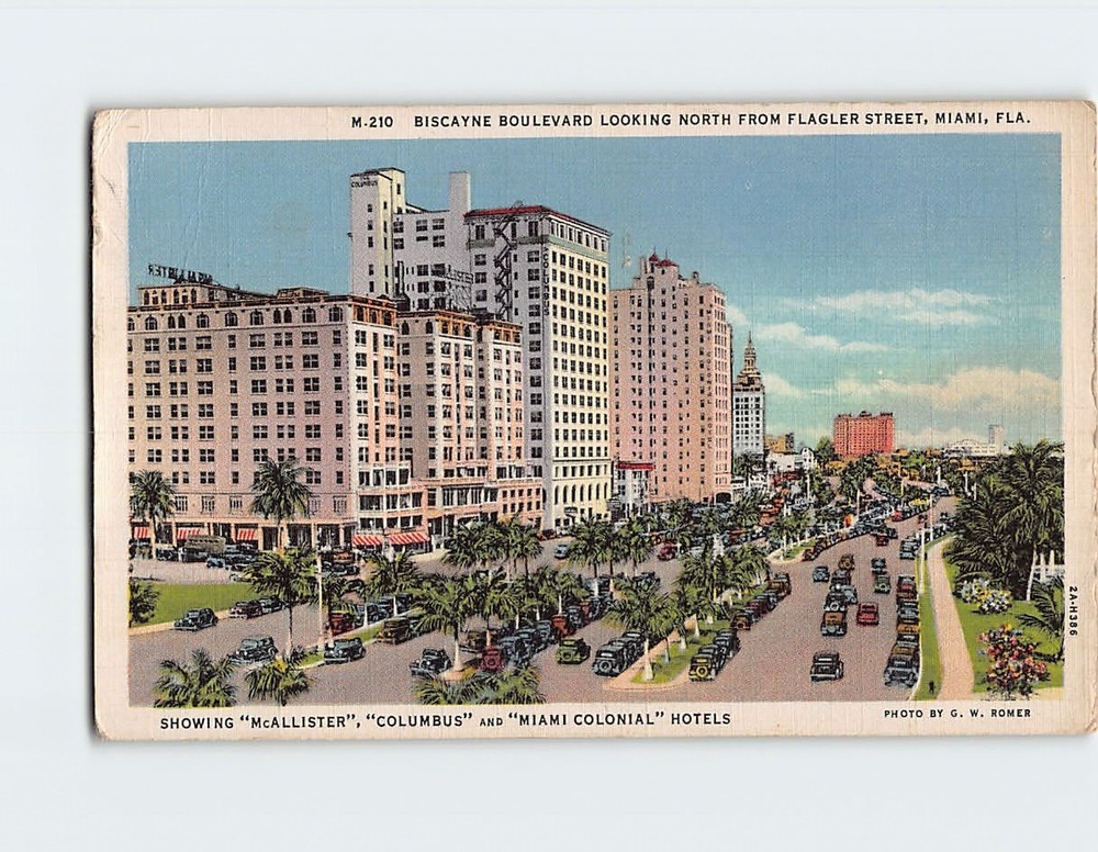 Postcard Biscayne Boulevard Looking North From Flagler Street Miami Florida USA