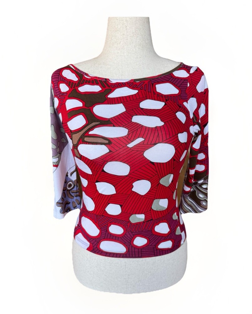 Hermès Paris Multicolor Marine Abstract Graphic Stretch Top Sz. M Italy Hermes-image