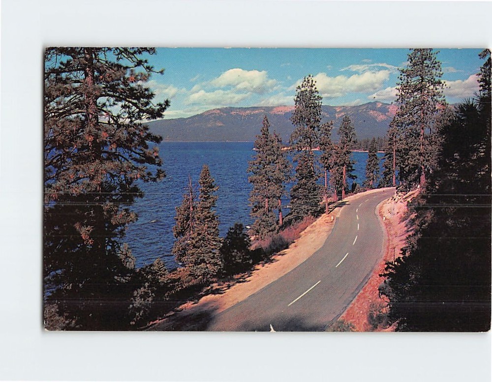 Postcard Roadside scene at Beautiful Lake Tahoe USA