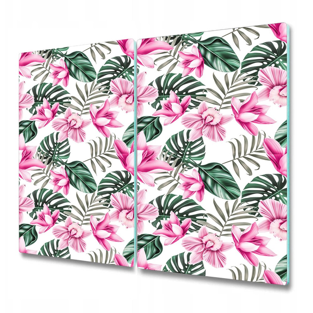 Glass Surface Protector Worktop Saver Garden Pink Flowers and Leaves 2x30x52