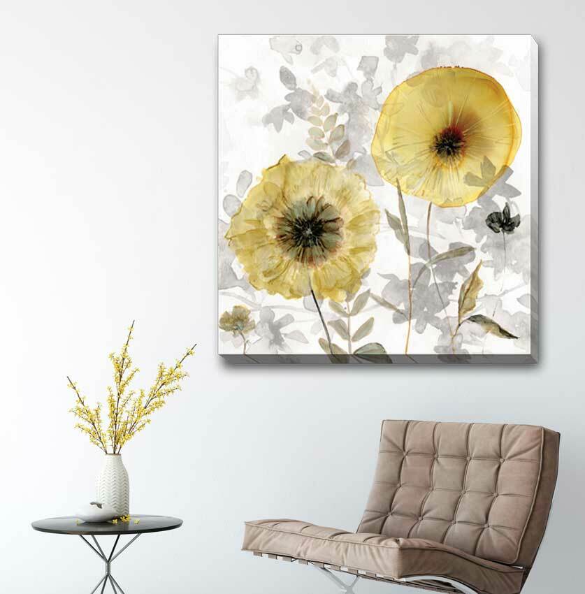 Transparent Gold Flower Stretched Canvas Print Framed Wall Decor Painting F119