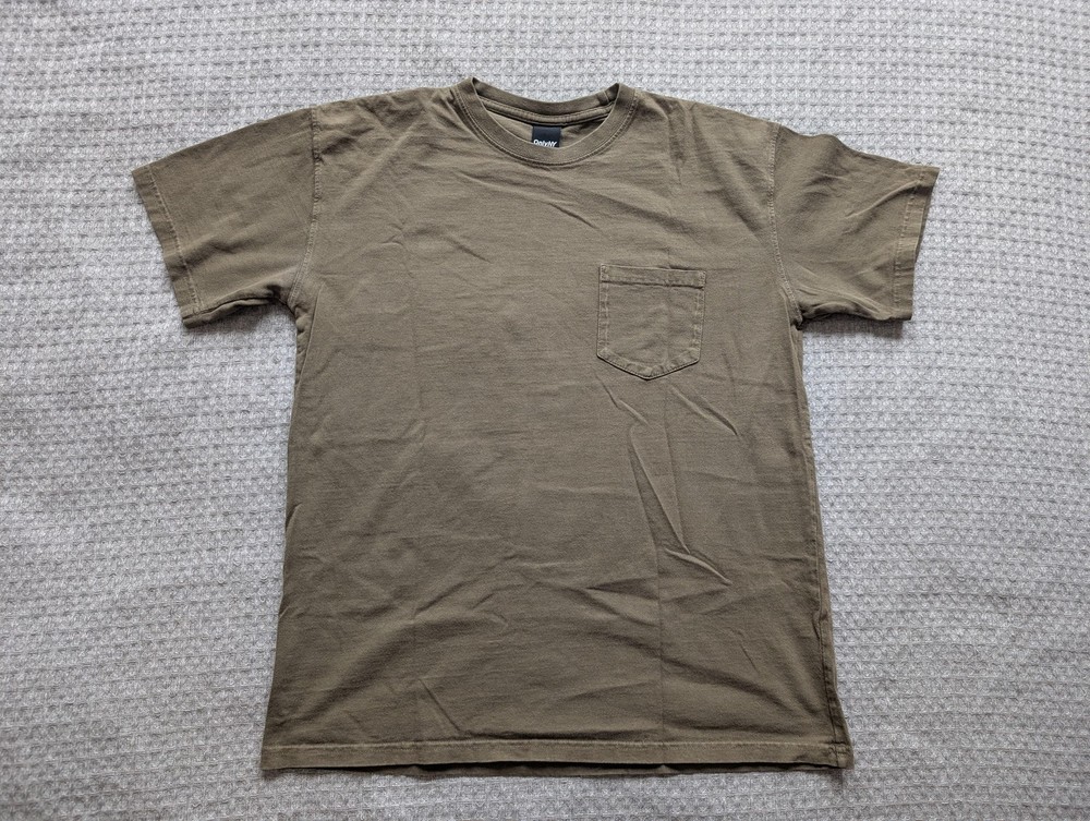 OnlyNY Shirt Mens Medium Green Solid Pocket 100% Cotton Tee Made USA Crewneck