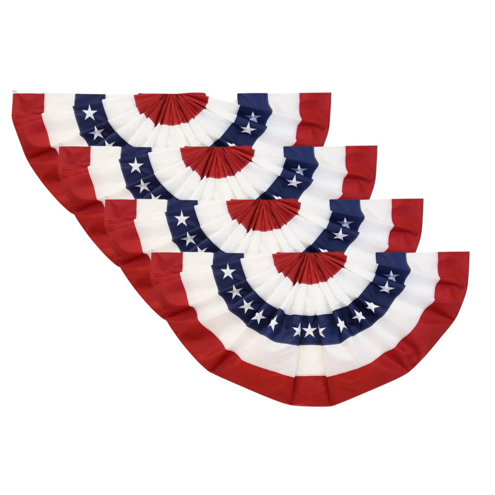 4 Pack USA Embroidered Bunting Flags 3x6ft Pleated US Patriotic 4th July Banner